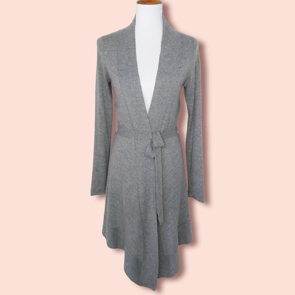 ISDA & Co 50% Alpaca Knit Cardigan Duster Robe Size Small Belted Gray Thin - Picture 1 of 12